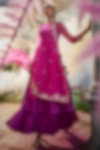 Pink Chanderi & Chiffon Engagement Gown With Angrakha Kurta by Show Shaa at Pernia's Pop Up Shop