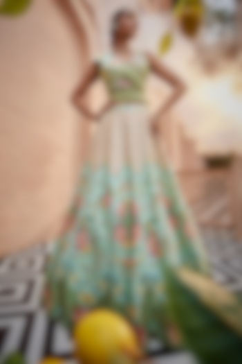 Green Silk Printed & Embroidered Wedding Lehenga Set by Show Shaa at Pernia's Pop Up Shop