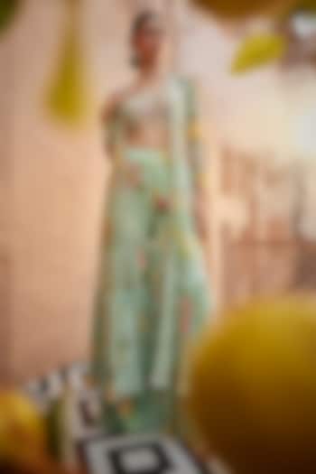 Green Chiffon Printed Gharara Set by Show Shaa at Pernia's Pop Up Shop