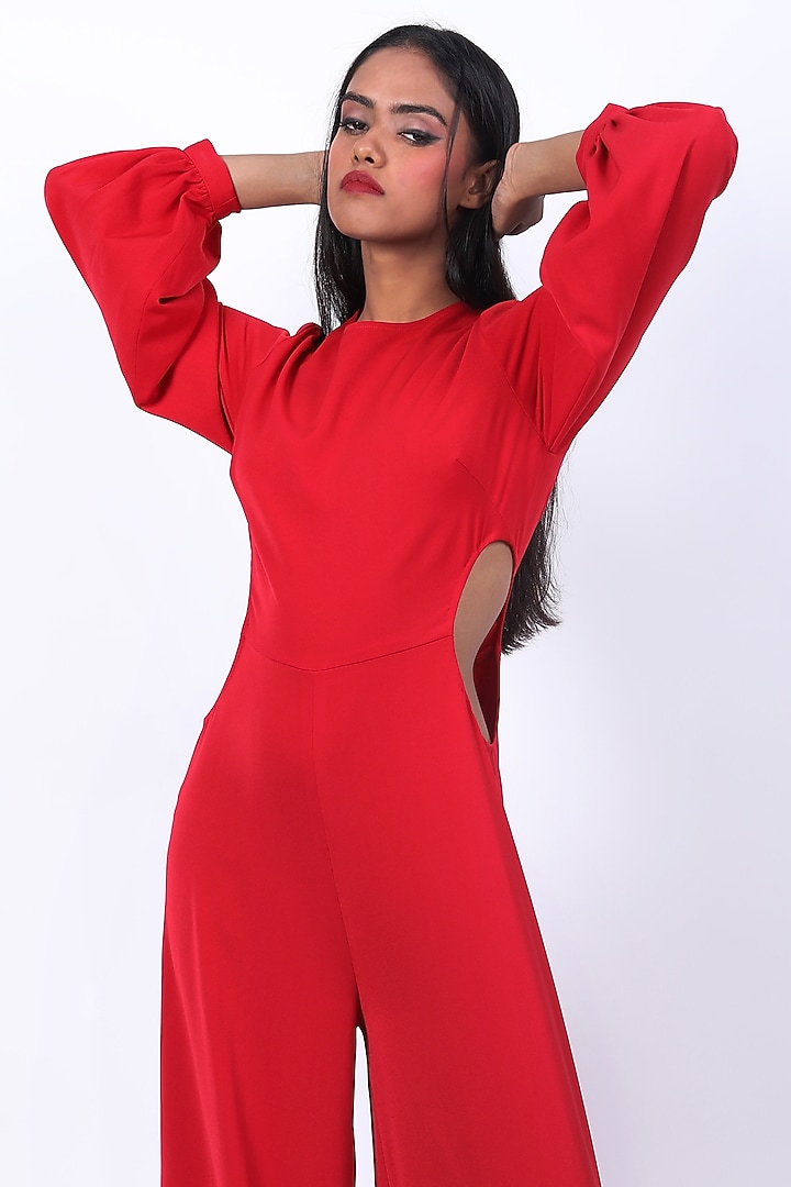 Red Heavy Crepe Jumpsuit by Swatee Singh at Pernia's Pop Up Shop