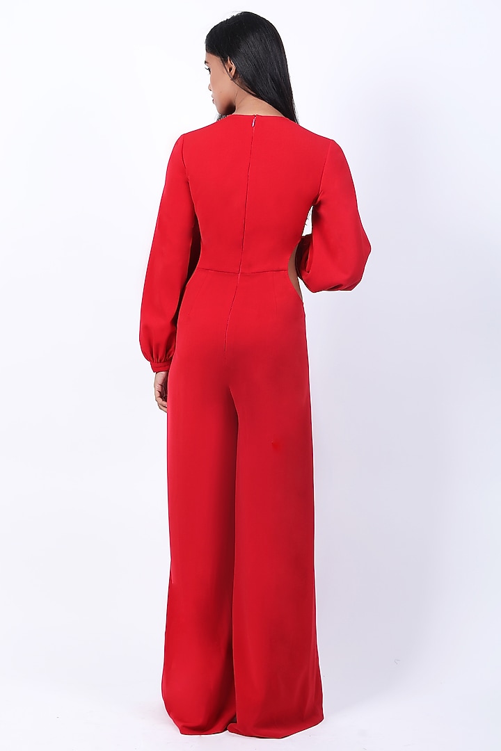 Red Heavy Crepe Jumpsuit by Swatee Singh at Pernia's Pop Up Shop