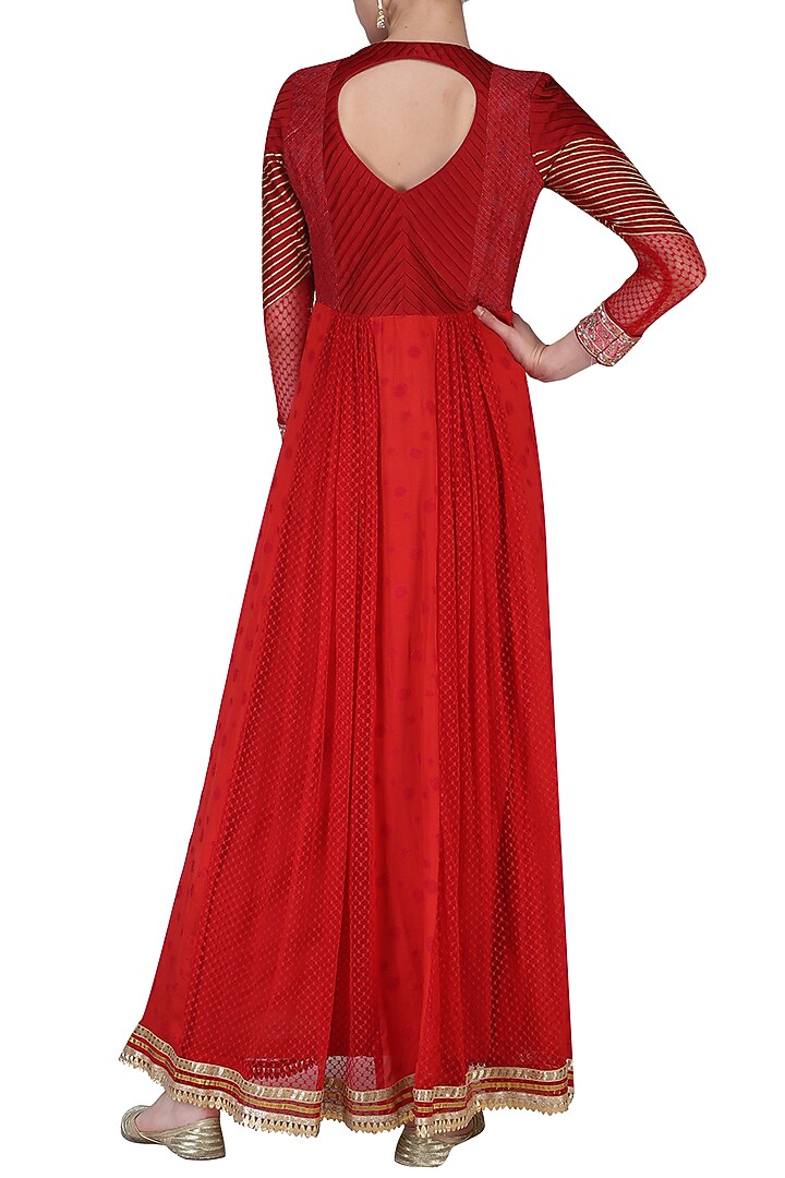 Red embroidered anarkali set available only at Pernia's Pop Up Shop.