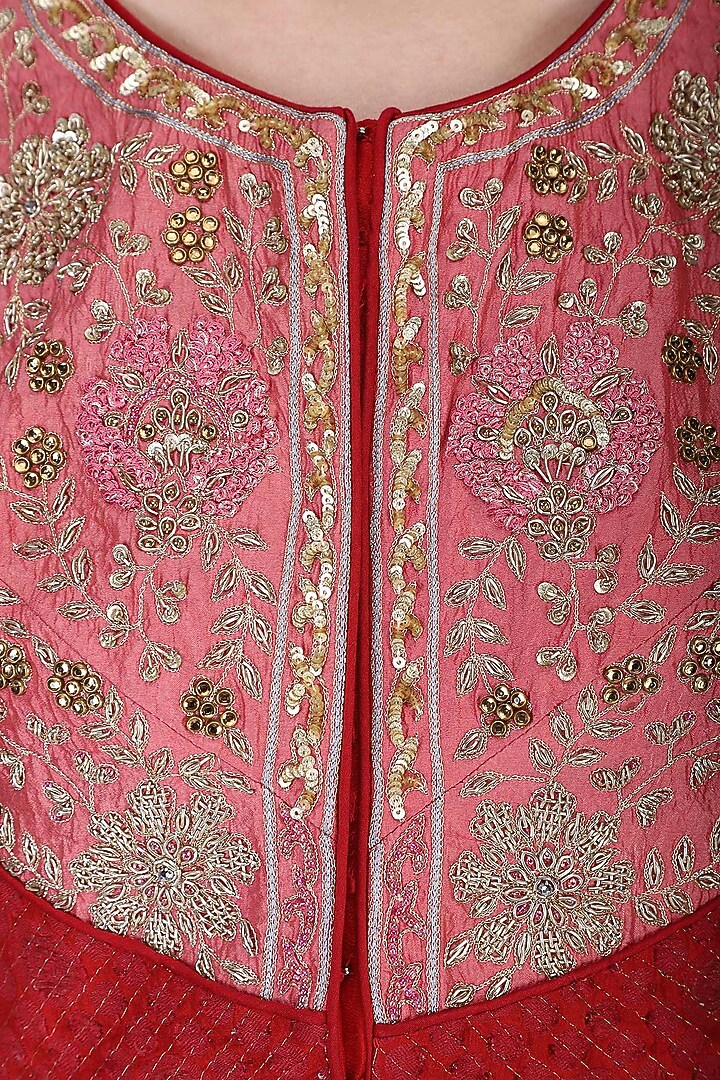 Red embroidered anarkali set available only at Pernia's Pop Up Shop.