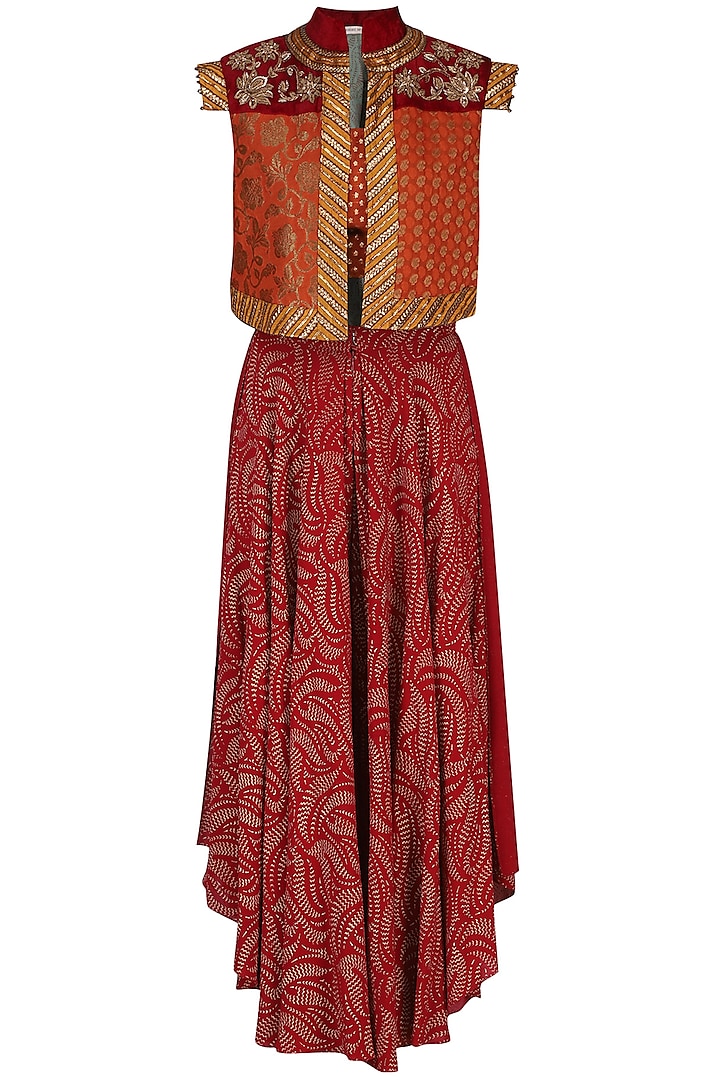 Rust Embroidered Bustier with Pants by Shashank Arya