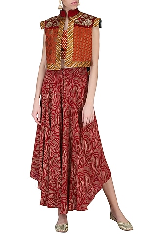 Rust Embroidered Bustier with Pants by Shashank Arya