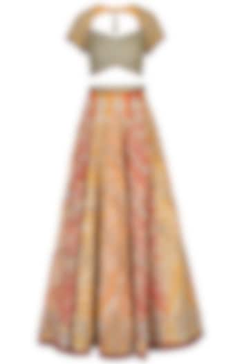 Orange embroidered lehenga set available only at Pernia's Pop Up Shop.