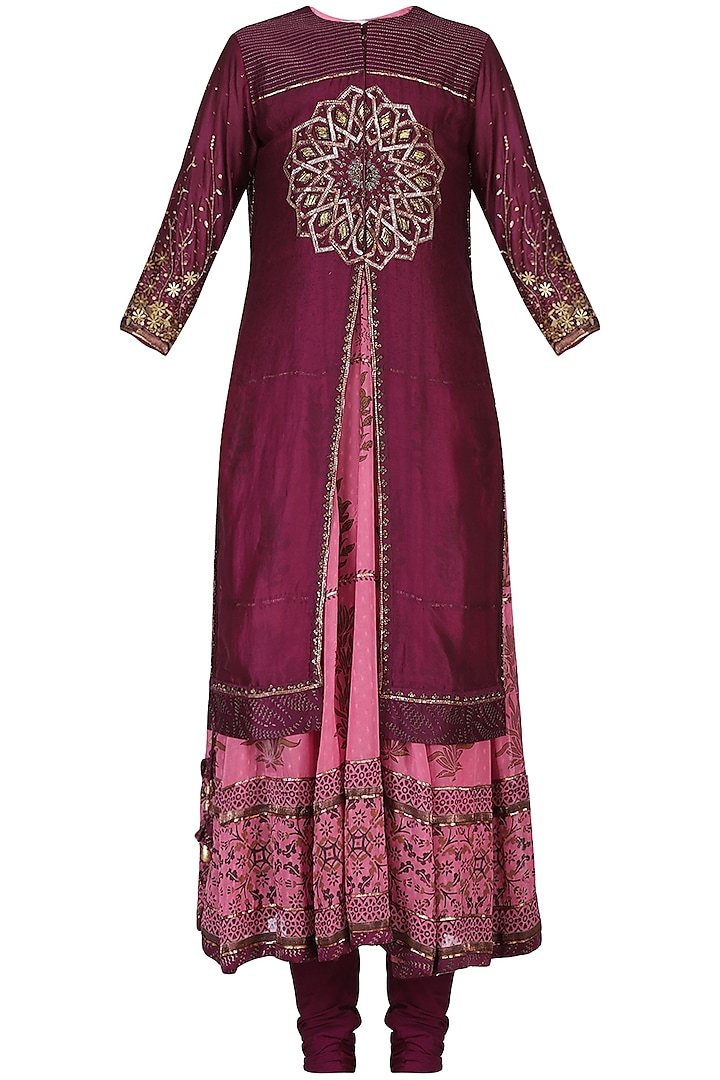 Wine embroidered anarkali set available only at Pernia's Pop Up Shop. 2023