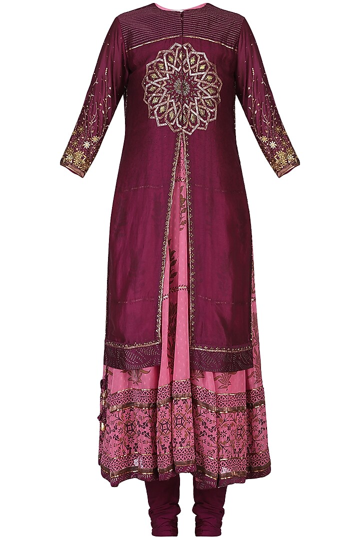 Wine embroidered anarkali set available only at Pernia's Pop Up Shop.