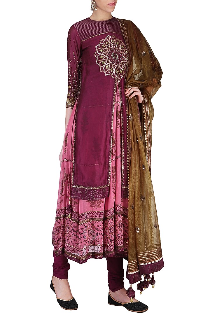 Wine embroidered anarkali set available only at Pernia's Pop Up Shop.