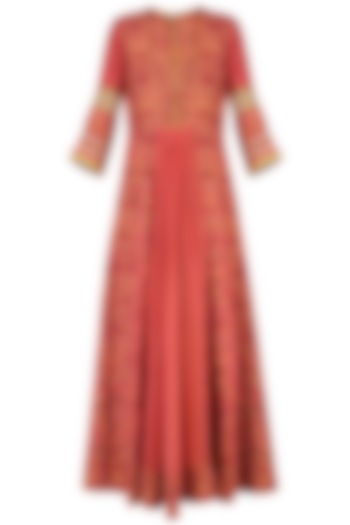 Coral embroidered anarkali set available only at Pernia's Pop Up Shop.