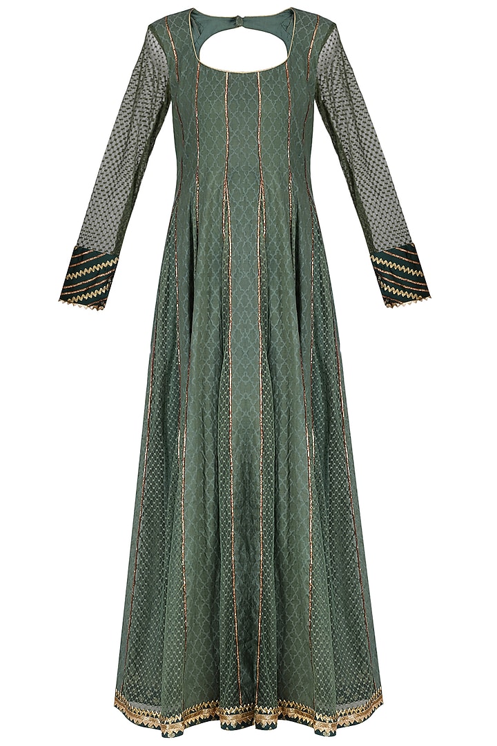 Green embroidered anarkali with pants available only at Pernia's Pop Up Shop.
