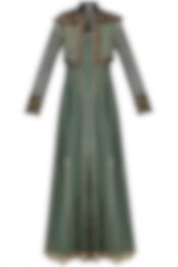 Green embroidered anarkali with pants available only at Pernia's Pop Up Shop.