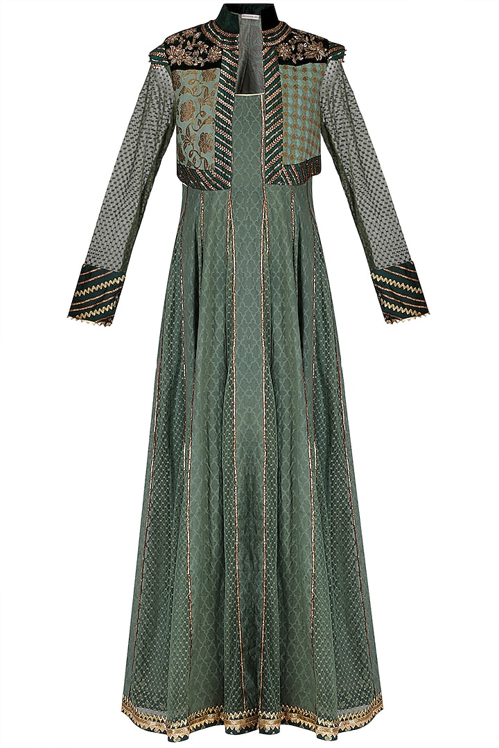 Green embroidered anarkali with pants available only at Pernia's Pop Up Shop.