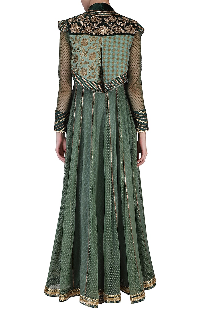 Green embroidered anarkali with pants available only at Pernia's Pop Up Shop.