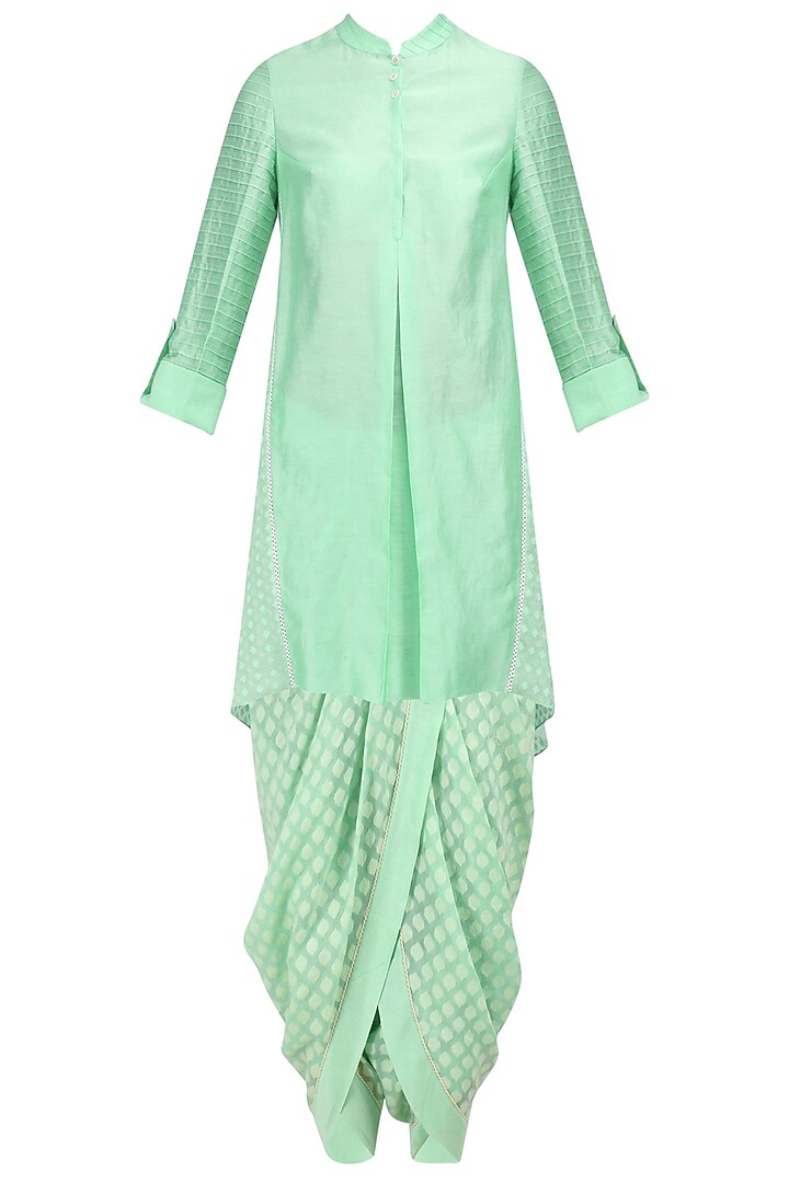 Mint green chanderi brocade kurta and dhoti pants set available only at Pernia's Pop Up Shop.