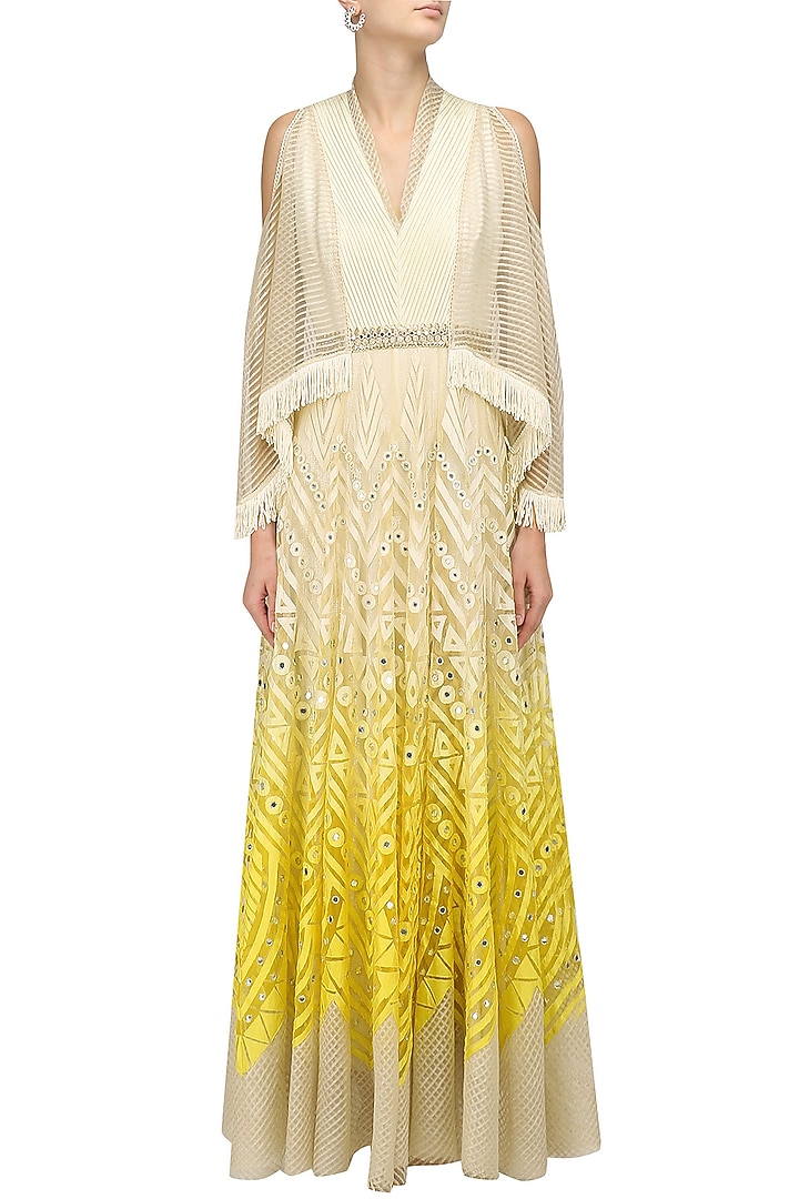 Ivory and lemon shaded chanderi anarkali kurta available only at Pernia's Pop Up Shop.