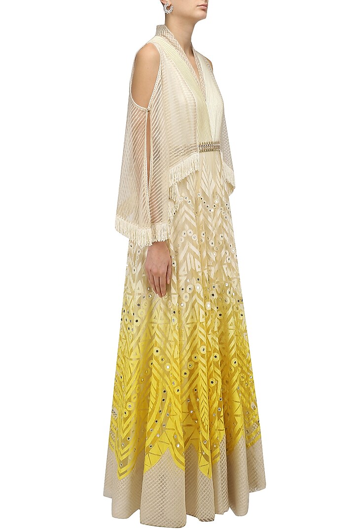 Ivory and lemon shaded chanderi anarkali kurta available only at Pernia's Pop Up Shop.