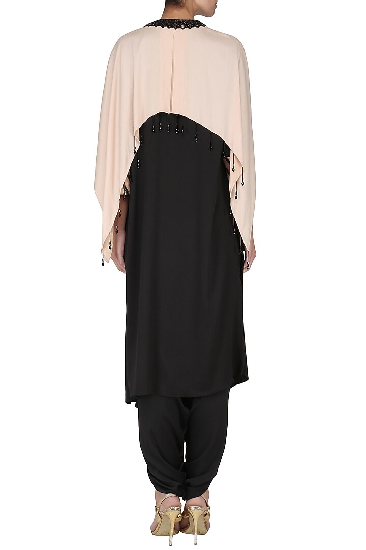 Black Front Pleated Kurta with Attached Wings and Pants Set available only at Pernia's Pop Up Shop.