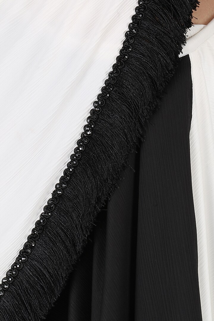 Black And White Saree with Ruffle Blouse Set available only at Pernia's Pop Up Shop.