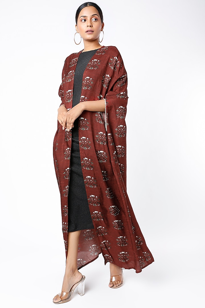 Rust Brown Printed Cape by 17:17