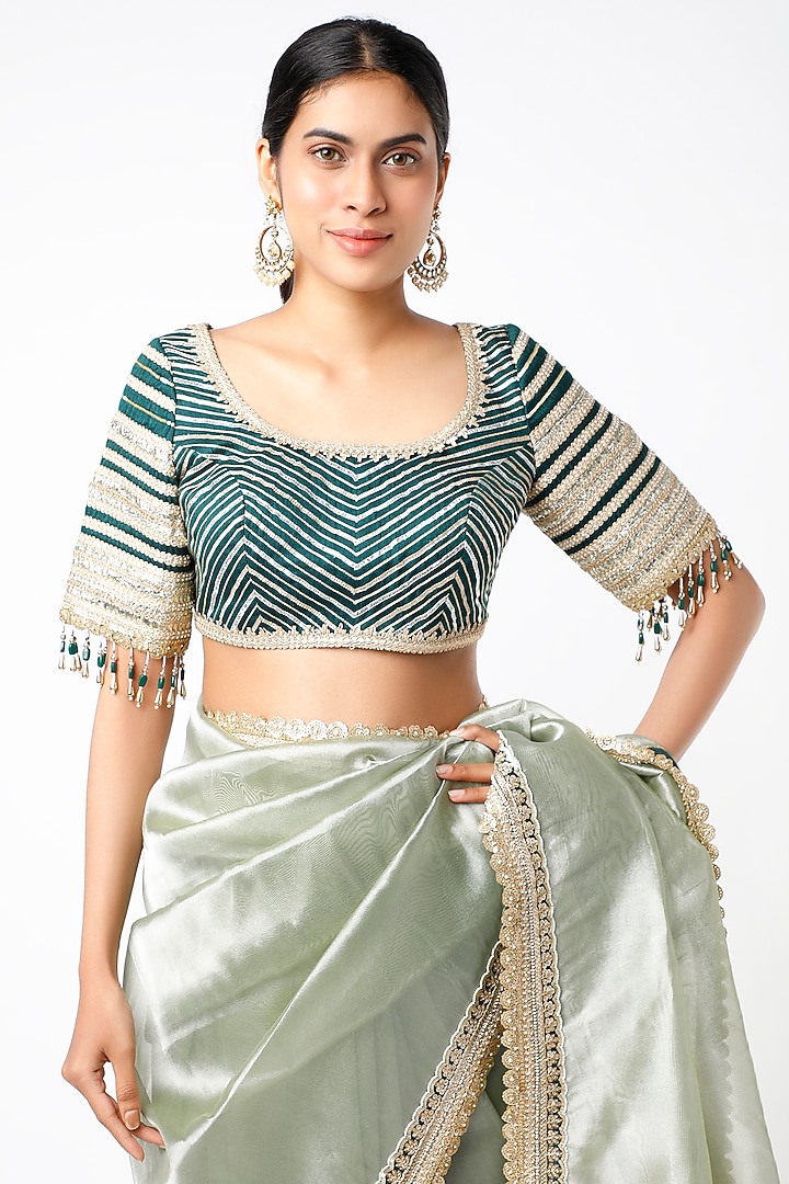 Metallic Grey Embroidered Wedding Saree Set by Shikhar Sharma at Pernia's Pop Up Shop