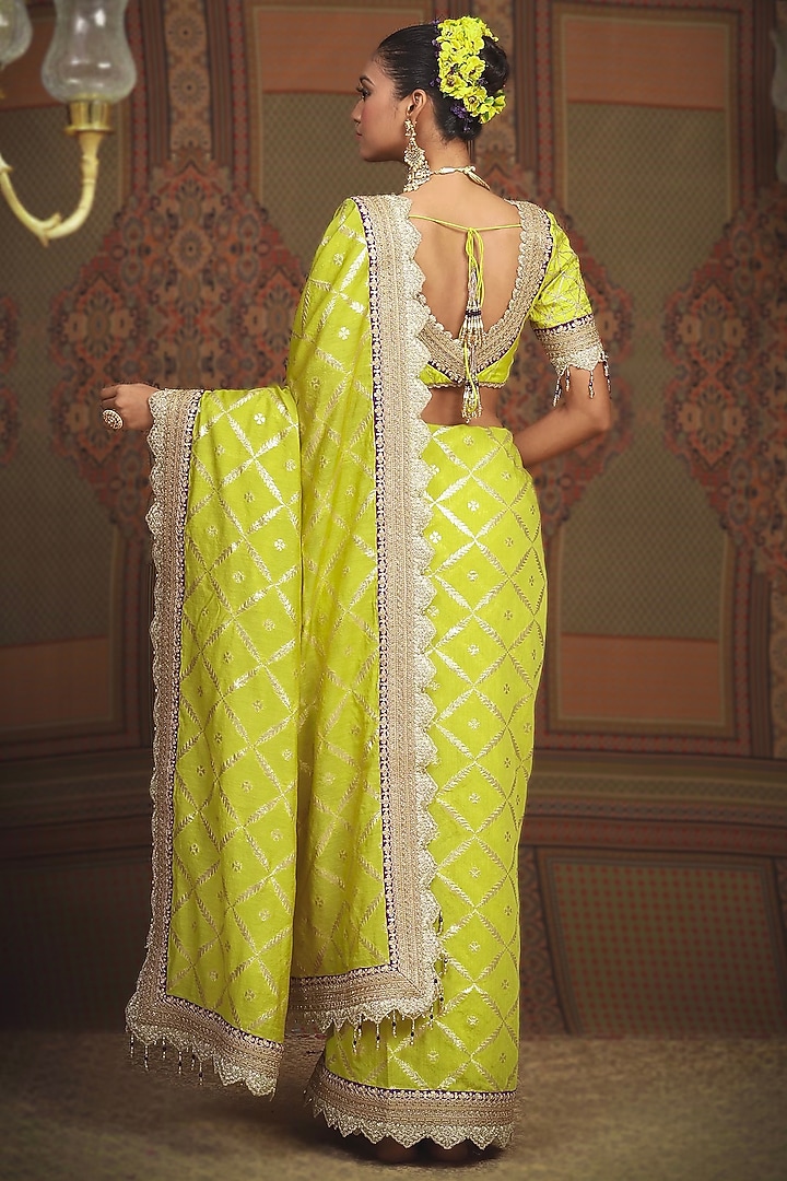 Lemon Green Chanderi Embroidered Wedding Saree Set by Shikhar Sharma at Pernia's Pop Up Shop