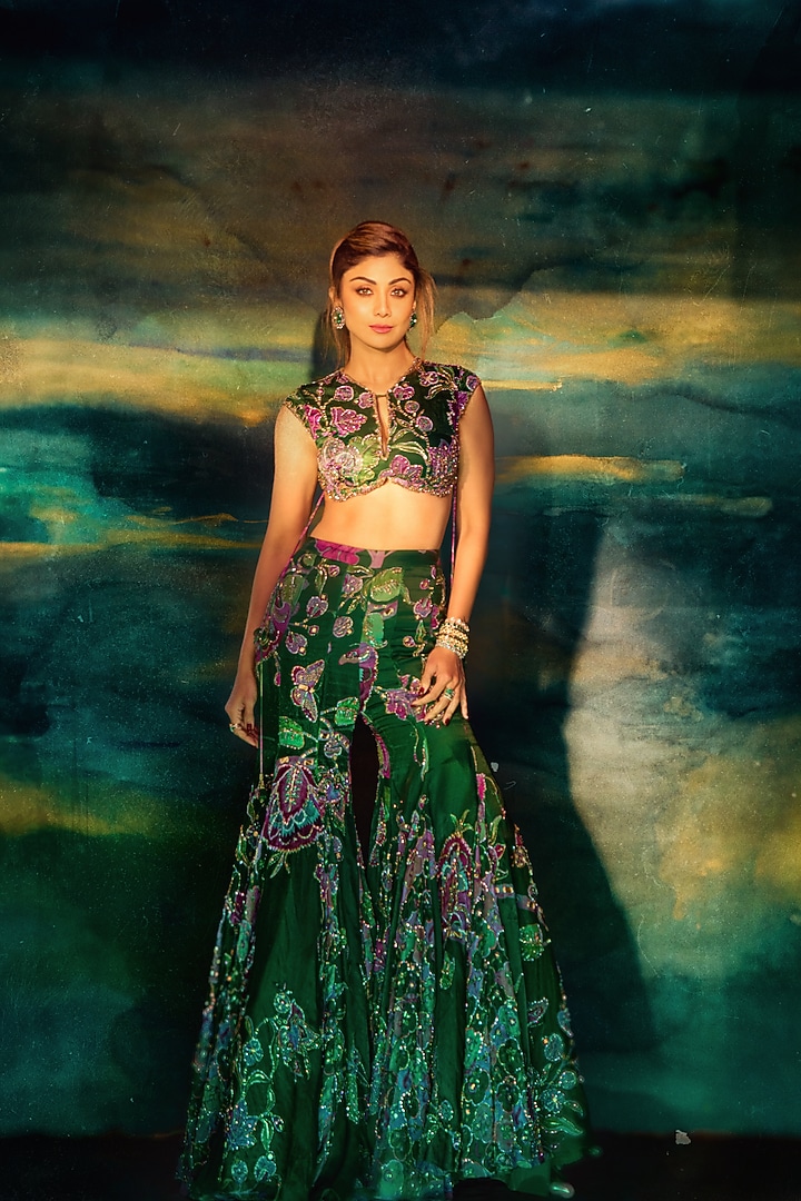 Forest Green Silk Organza Bridal Sharara Set by Mahima Mahajan at Pernia's Pop Up Shop