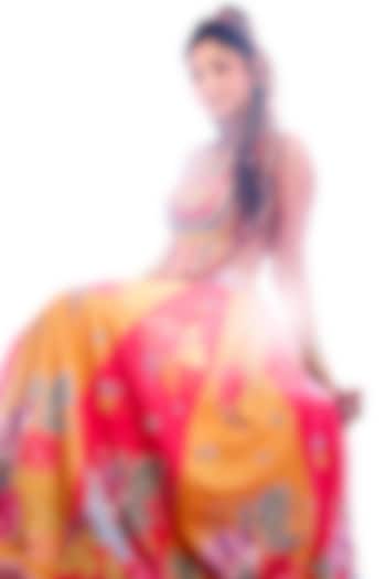 Multi-Colored Velvet Floral Motif Printed Flared Skirt Set by Rishi & Vibhuti at Pernia's Pop Up Shop