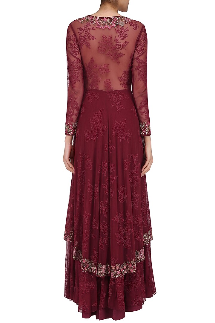 Wine floral embroidered two layered gown available only at Pernia's Pop Up Shop.