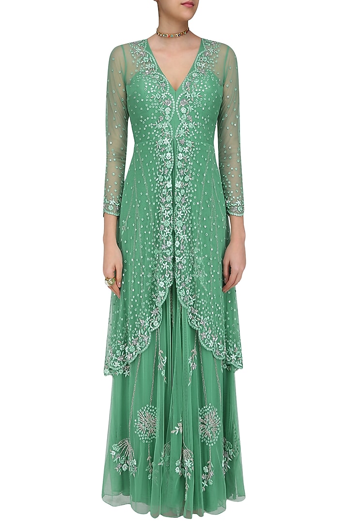 Green floral embroidered two layered gown available only at Pernia's Pop Up Shop.