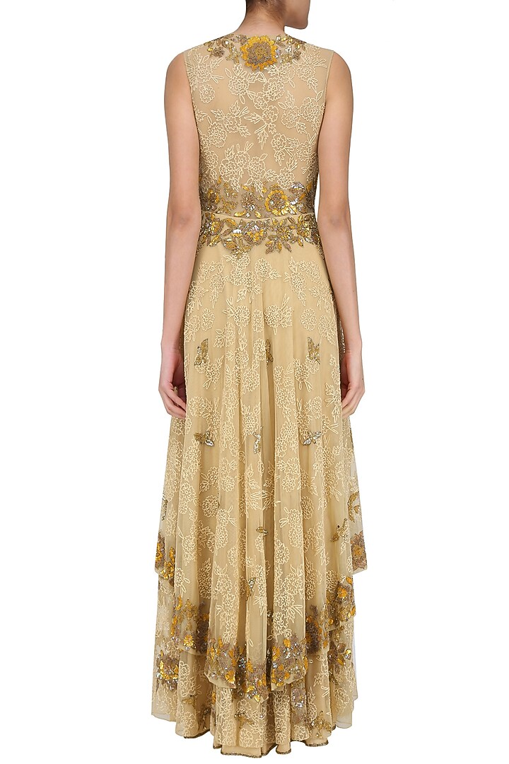 Beige floral sequins embroidered two layered gown available only at Pernia's Pop Up Shop.
