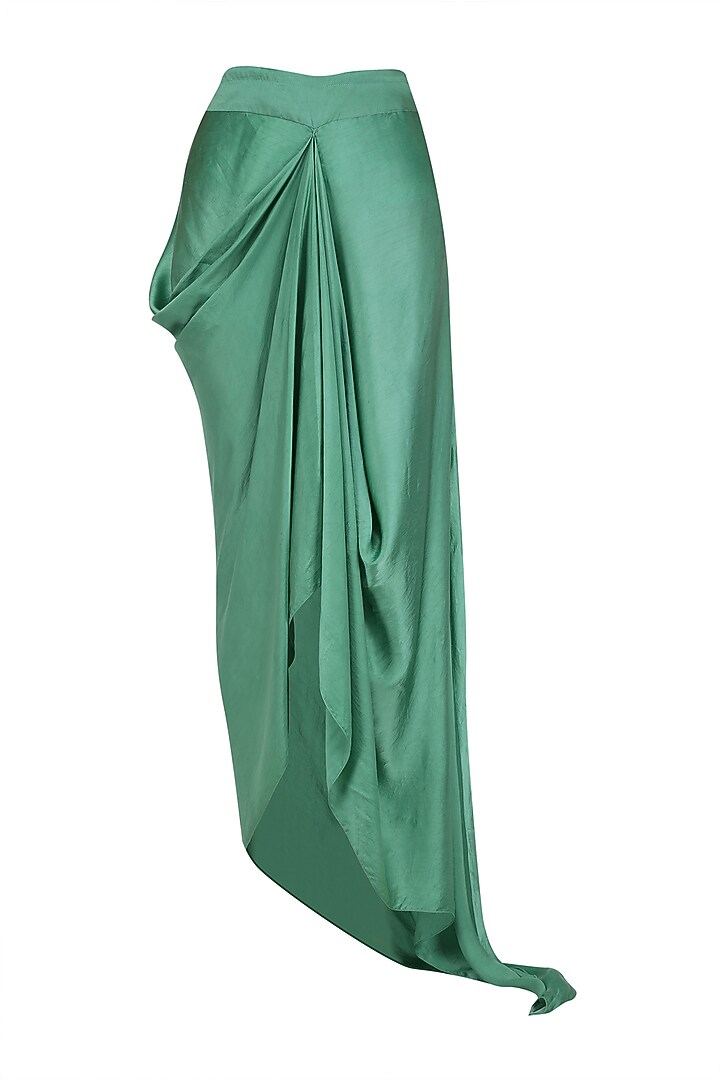 Emerald green floral thread and sequins embroidered circular cape and drape skirt set available only at Pernia's Pop Up Shop.
