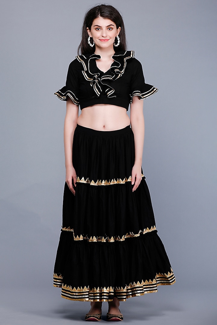 Black Embroidered Circular Skirt by Gulabo By Abu Sandeep