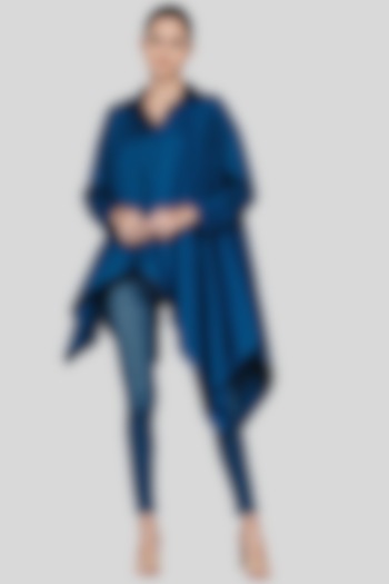 Cobalt Blue Embroidered Handkerchief Shirt by Gulabo By Abu Sandeep at Pernia's Pop Up Shop