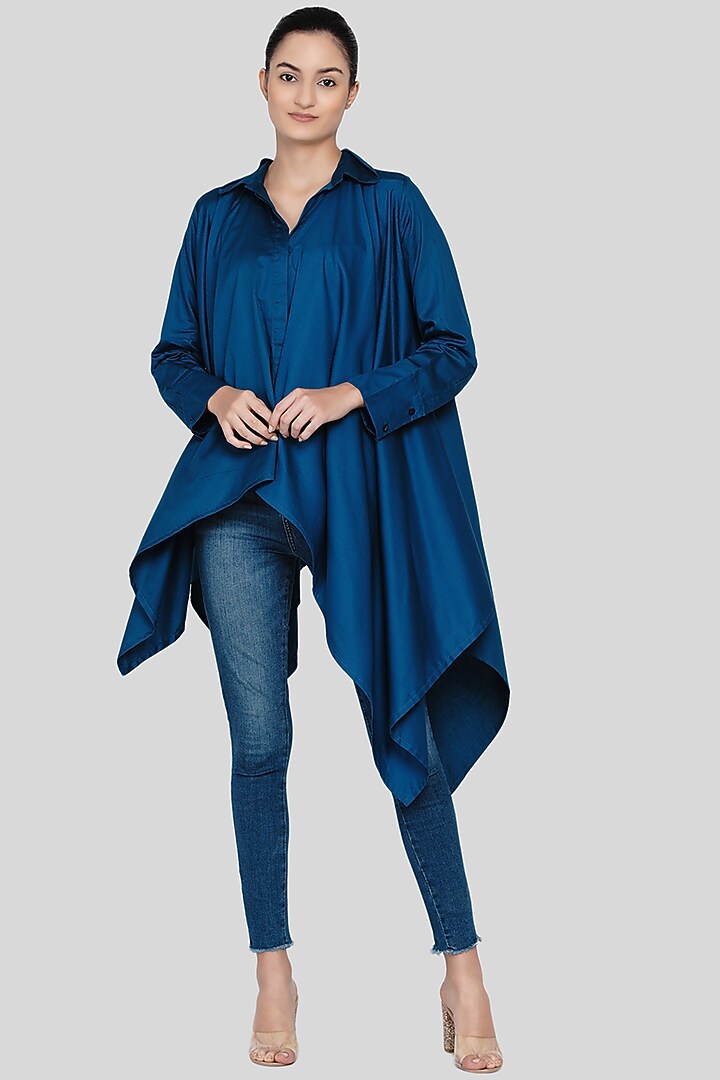 Cobalt Blue Embroidered Handkerchief Shirt by Gulabo By Abu Sandeep at Pernia's Pop Up Shop