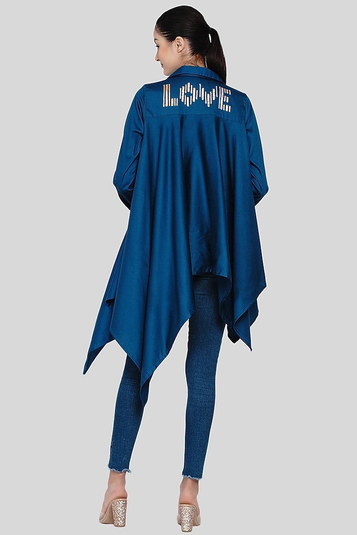 Cobalt Blue Embroidered Handkerchief Shirt by Gulabo By Abu Sandeep at Pernia's Pop Up Shop