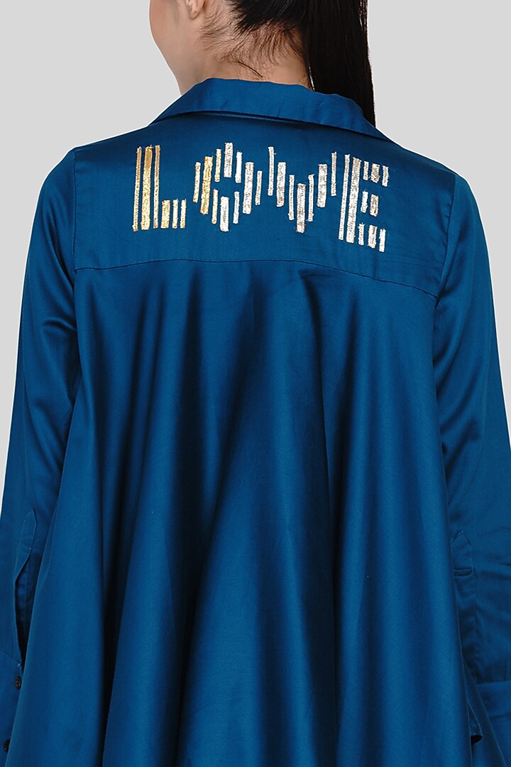 Cobalt Blue Embroidered Handkerchief Shirt by Gulabo By Abu Sandeep at Pernia's Pop Up Shop