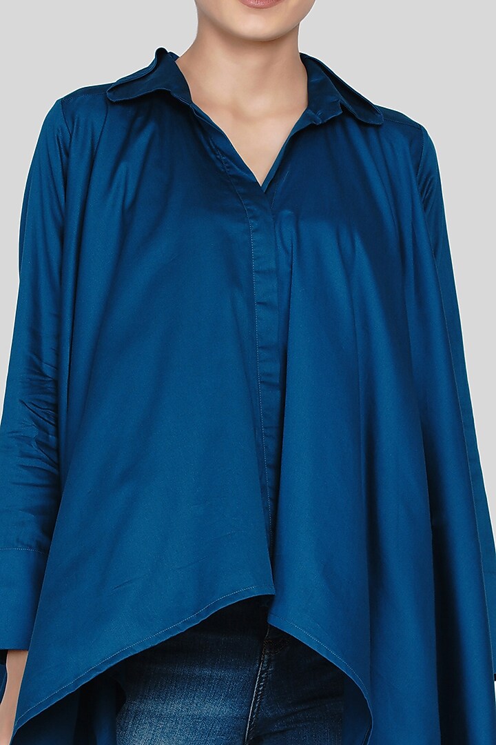 Cobalt Blue Embroidered Handkerchief Shirt by Gulabo By Abu Sandeep at Pernia's Pop Up Shop