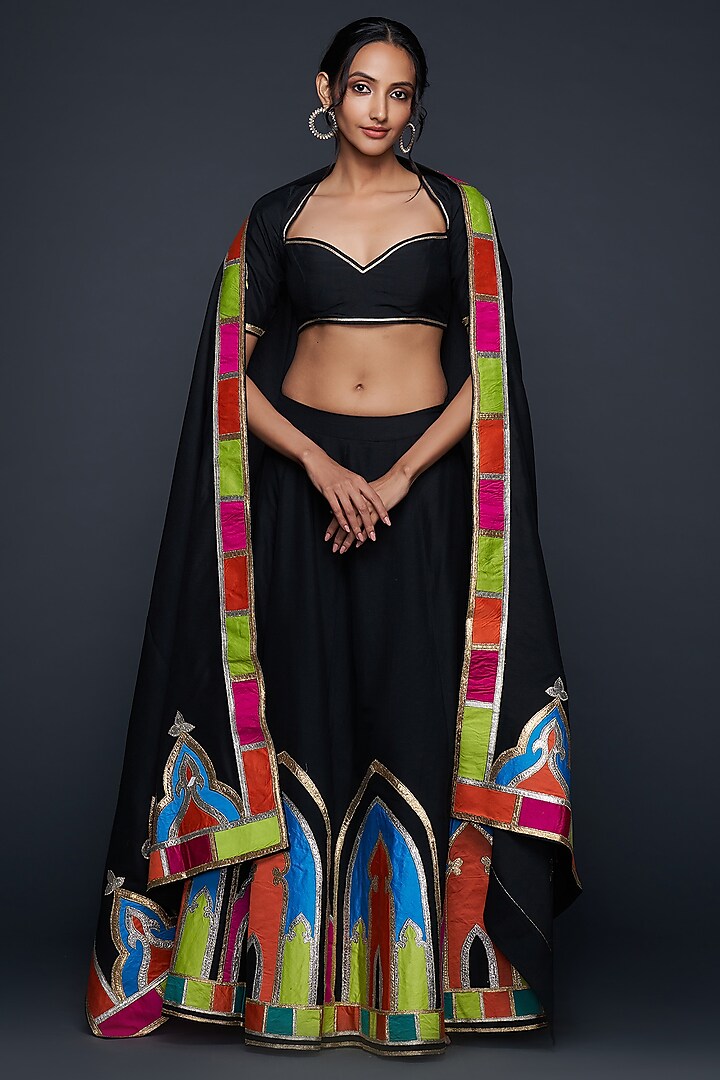 Black Cotton Silk Gota Blouse by Gulabo By Abu Sandeep at Pernia's Pop Up Shop