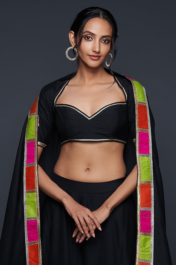 Black Cotton Silk Gota Blouse by Gulabo By Abu Sandeep at Pernia's Pop Up Shop