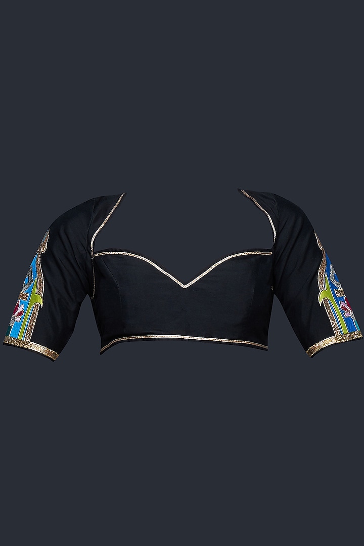 Black Cotton Silk Gota Blouse by Gulabo By Abu Sandeep at Pernia's Pop Up Shop