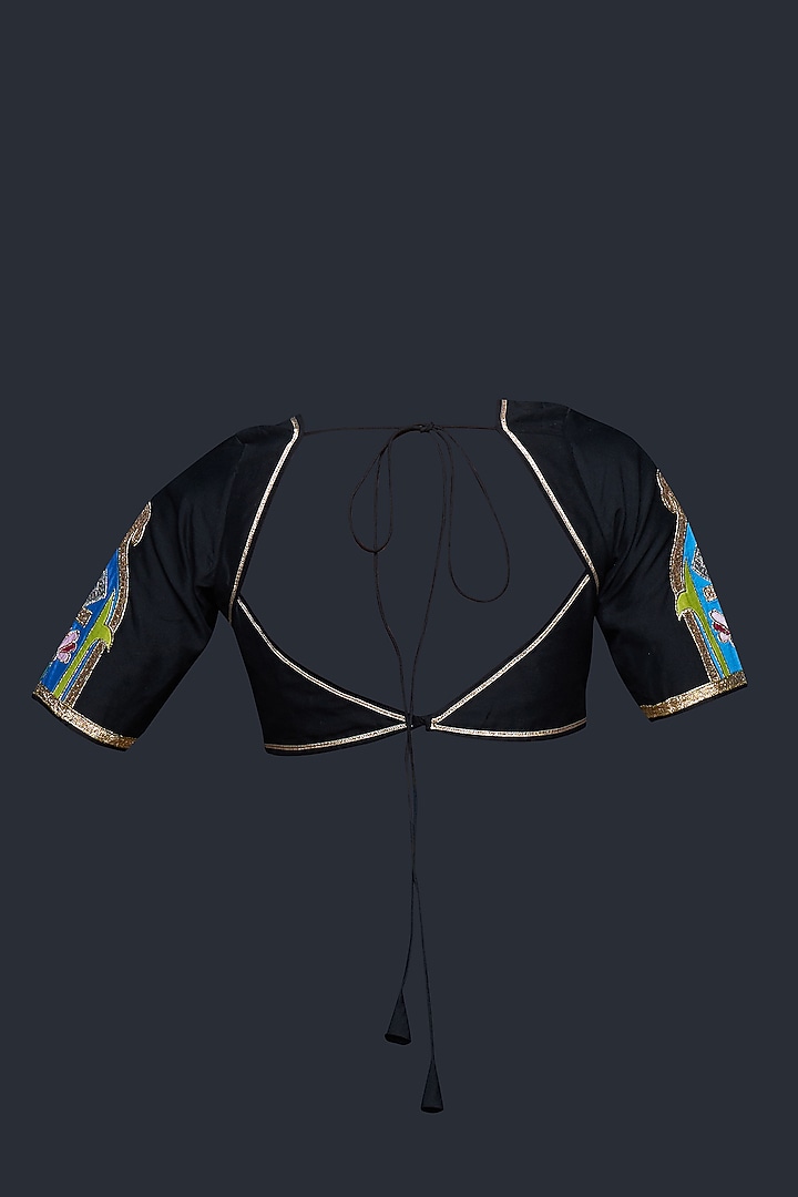 Black Cotton Silk Gota Blouse by Gulabo By Abu Sandeep at Pernia's Pop Up Shop