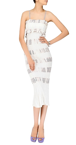 Bias cut discharge strappy dress by Savio Jon