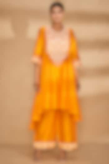 Orange Chanderi Embroidered Kalidar Kurta by Gulabo By Abu Sandeep at Pernia's Pop Up Shop