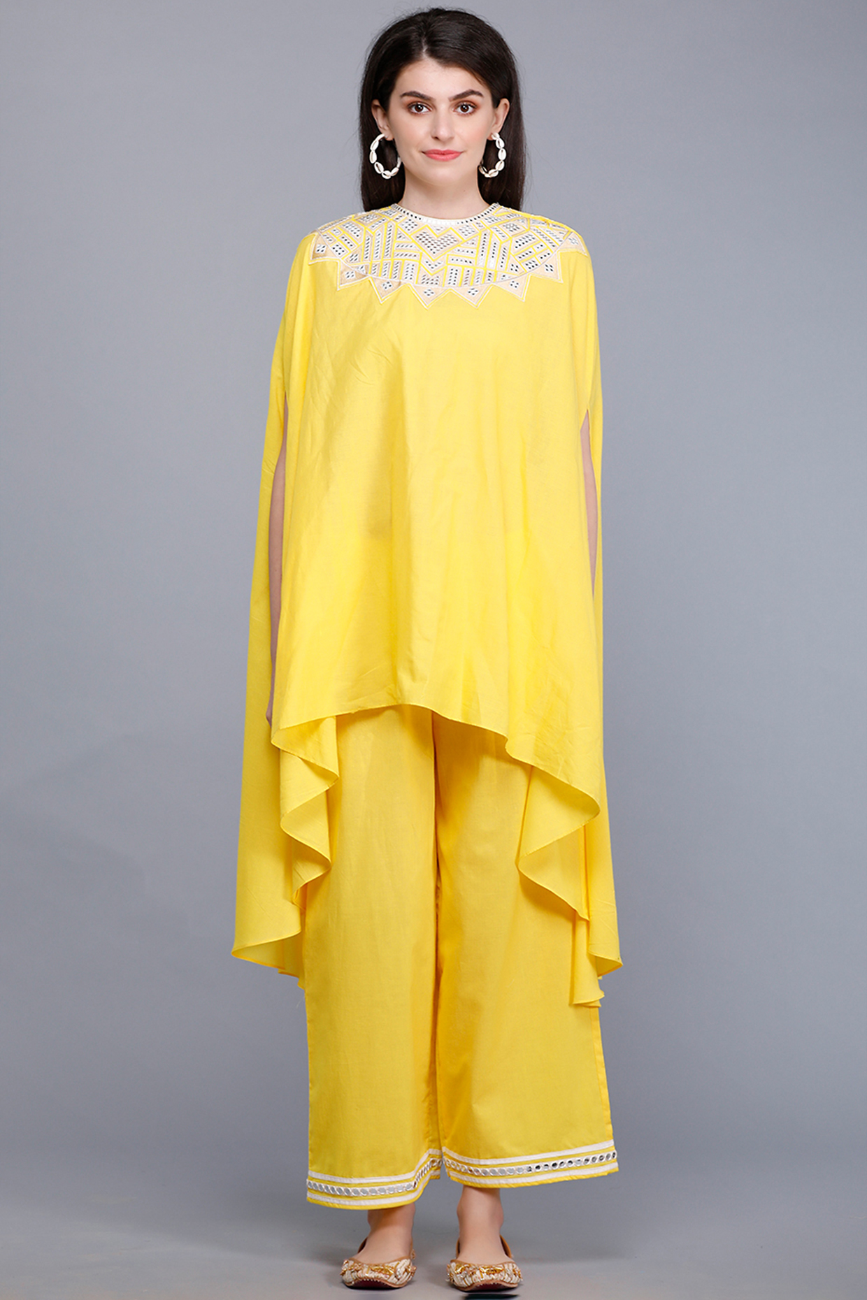 Yellow Embroidered Oversized Circular Cape by Gulabo By Abu Sandeep at Pernia's Pop Up Shop