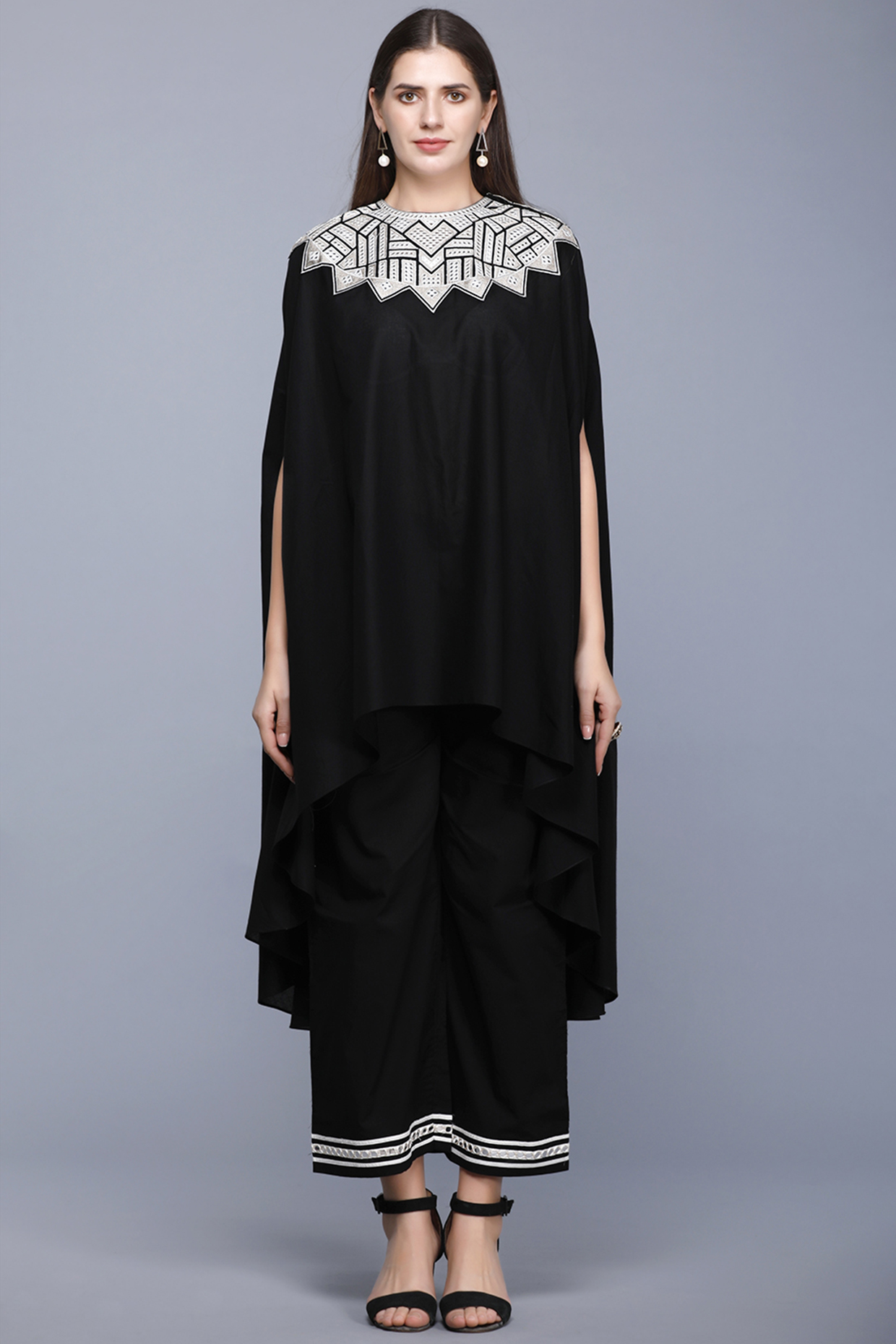 Black Embroidered Oversized Circular Cape by Gulabo By Abu Sandeep at Pernia's Pop Up Shop