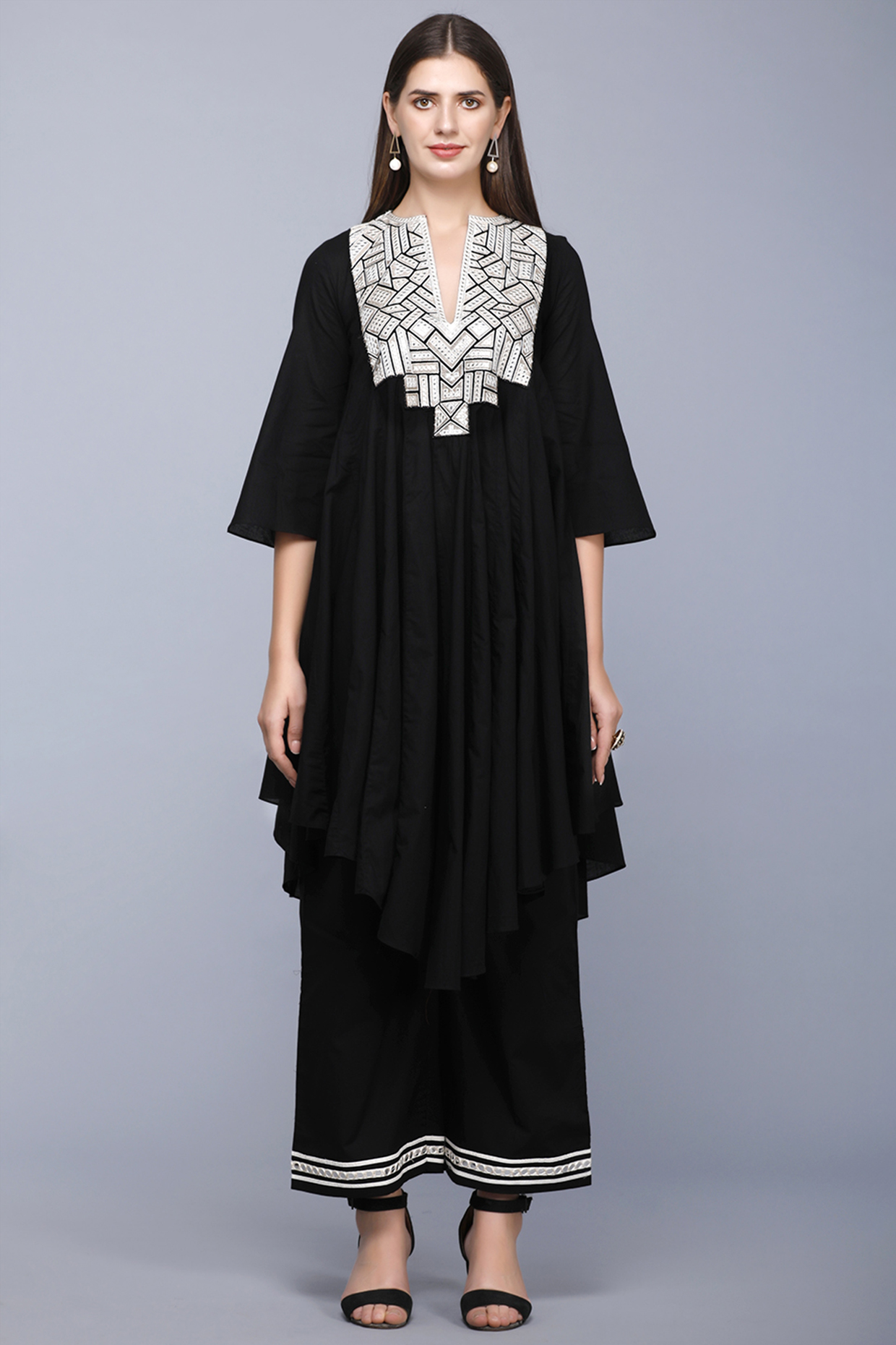 Black Embroidered Oversized Circular Kurta by Gulabo By Abu Sandeep at Pernia's Pop Up Shop