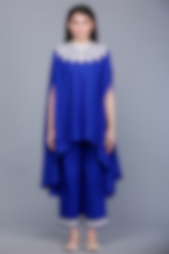 Royal Blue Embroidered Oversized Circular Cape by Gulabo By Abu Sandeep at Pernia's Pop Up Shop