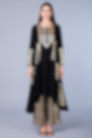 Black Embroidered Asymmetrical Multi-Kalidar Kurta by Gulabo By Abu Sandeep at Pernia's Pop Up Shop