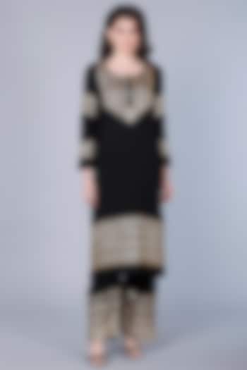 Black Embroidered A-Line Kurta by Gulabo By Abu Sandeep at Pernia's Pop Up Shop